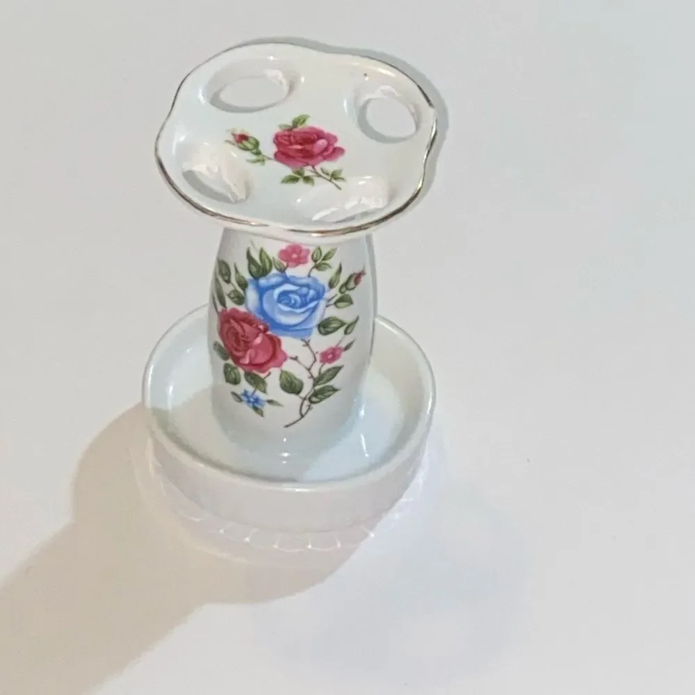 Vintage Porcelain Flowers Painted Japan Floral Porcelain Toothbrush Holder